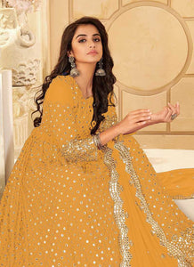 Yellow And Gold Mirror Embroidered Kalidar Gown Style Anarkali fashionandstylish.myshopify.com