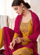 Load image into Gallery viewer, Yellow And Pink Embroidered Straight Pant Style Suit fashionandstylish.myshopify.com
