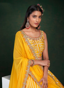 Yellow Colour Embroidered Stylish Lehenga Choli