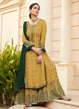 Load image into Gallery viewer, Yellow Embroidered Mirror Work Palazzo Style Suit fashionandstylish.myshopify.com

