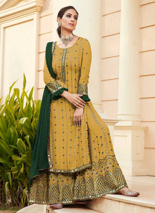 Yellow Embroidered Mirror Work Palazzo Style Suit fashionandstylish.myshopify.com