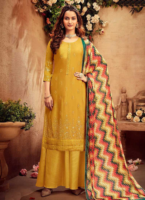 Yellow Embroidered Palazzo Style Suit fashionandstylish.myshopify.com