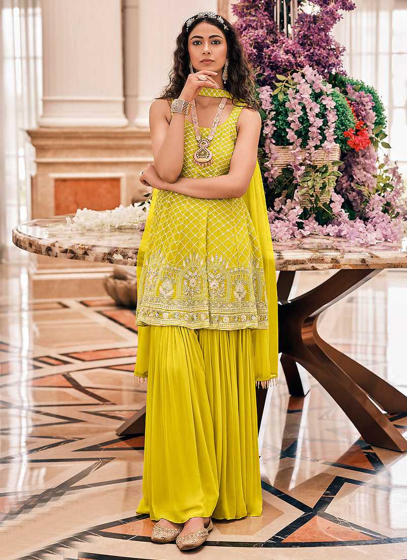 Yellow Embroidered Stylish Sharara Style Suit fashionandstylish.myshopify.com
