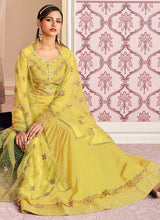 Load image into Gallery viewer, Yellow Floral Embroidered Designer Floor Touch Anarkali fashionandstylish.myshopify.com
