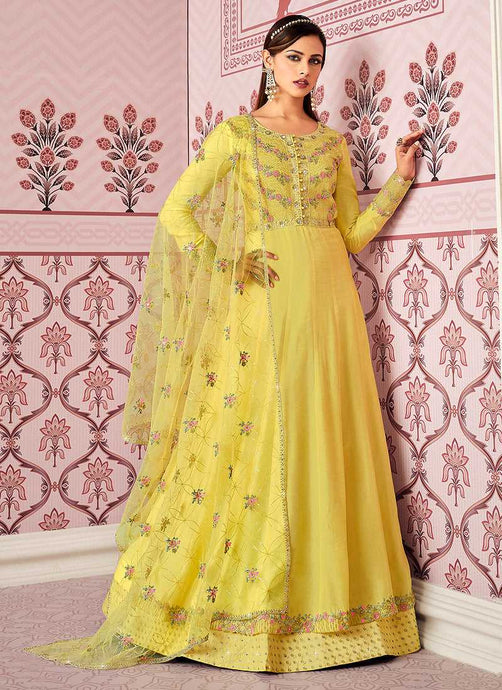 Yellow Floral Embroidered Designer Floor Touch Anarkali fashionandstylish.myshopify.com