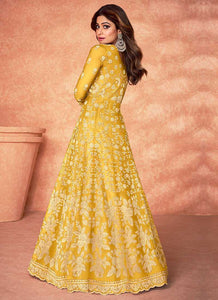 Yellow Floral Embroidered Stylish Kalidar Anarkali fashionandstylish.myshopify.com