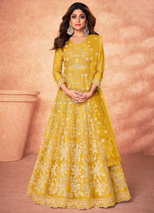 Yellow Floral Embroidered Stylish Kalidar Anarkali fashionandstylish.myshopify.com