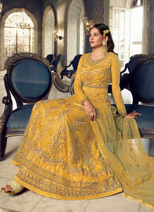 Yellow Floral Heavy Embroidered Gown Style Anarkali