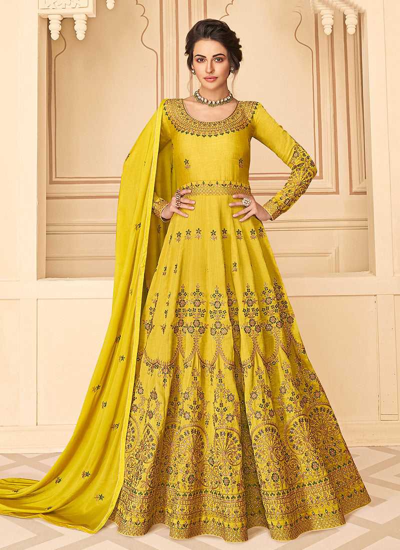 Yellow Floral Heavy Embroidered Kalidar Anarkali Suit fashionandstylish.myshopify.com