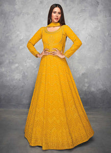 Yellow Gold Sequin Embroidered Floor touch Anarkali fashionandstylish.myshopify.com