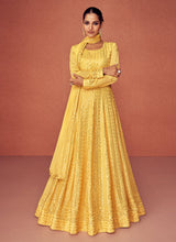 Load image into Gallery viewer, Yellow Golden Heavy Embroidered Floor touch Kalidar Anarkali
