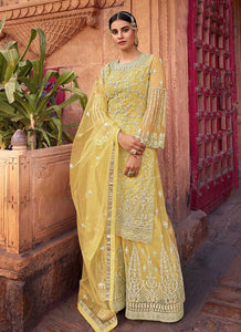 Yellow Heavy Embroidered Designer Sharara Style Suit fashionandstylish.myshopify.com