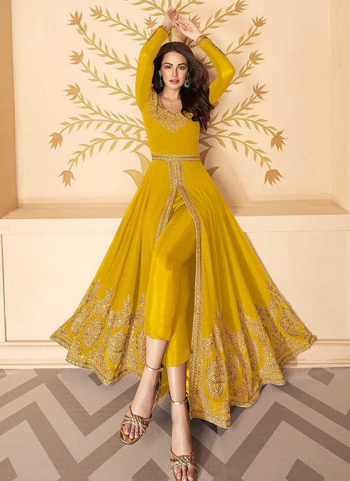 Yellow Heavy Embroidered High Slit Style Anarkali fashionandstylish.myshopify.com