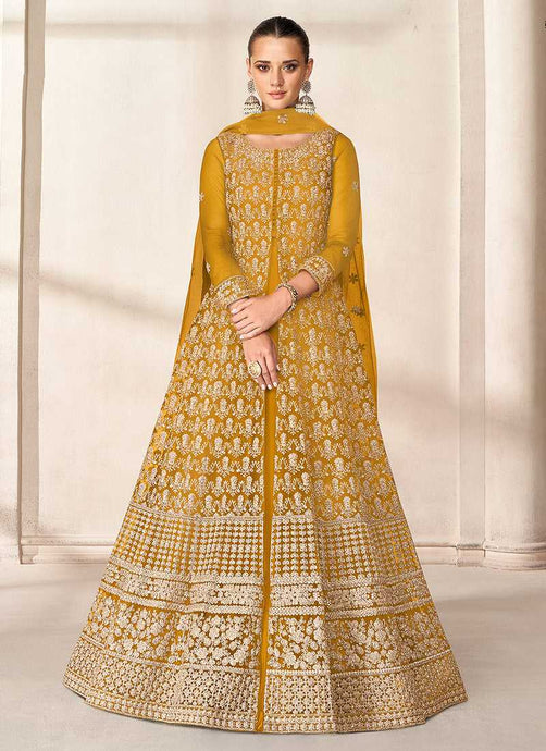 Yellow Heavy Embroidered High Slit Style Anarkali fashionandstylish.myshopify.com