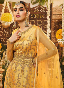 Yellow Heavy Embroidered Kalidar Anarkali fashionandstylish.myshopify.com