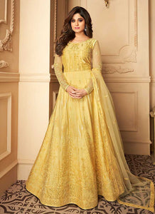 Yellow Heavy Embroidered Kalidar Gown Style Anarkali fashionandstylish.myshopify.com