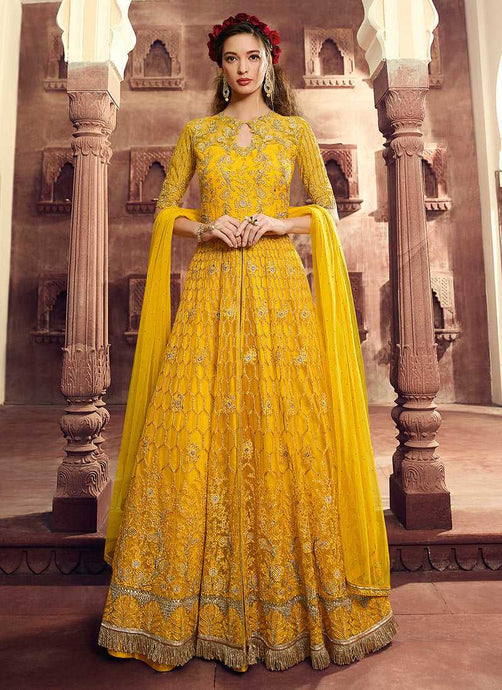 Yellow Heavy Embroidered Pant Style Anarkali fashionandstylish.myshopify.com