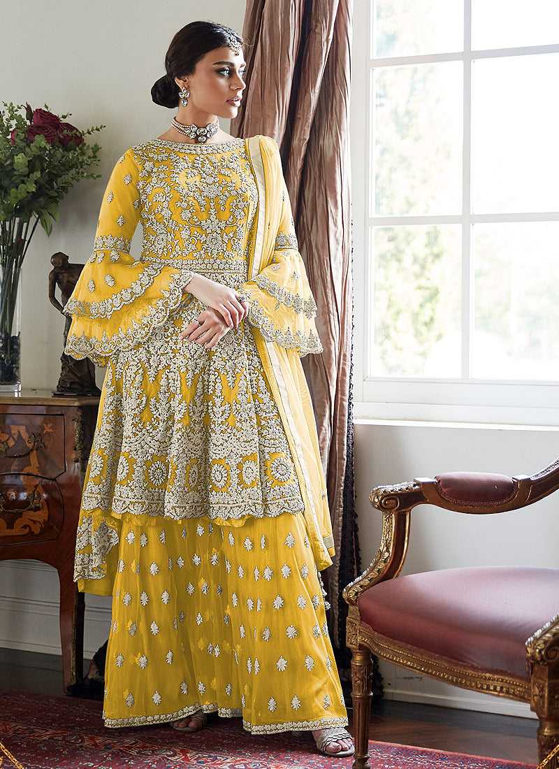 Yellow Heavy Embroidered Sharara Style Suit fashionandstylish.myshopify.com
