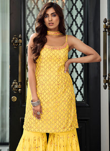 Yellow Heavy Embroidered Stylish Gharara Suit