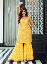 Load image into Gallery viewer, Yellow Heavy Embroidered Stylish Gharara Suit
