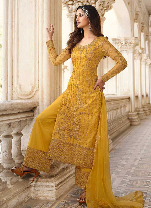 Yellow Heavy Embroidered Stylish Palazzo Suit fashionandstylish.myshopify.com