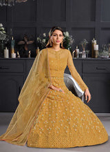 Load image into Gallery viewer, Yellow Heavy Floral Embroidered Kalidar Gown Style Anarkali fashionandstylish.myshopify.com
