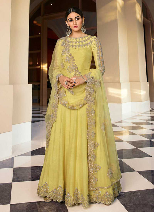 Yellow Heavy Neck Embroidered Gown Style Anarkali fashionandstylish.myshopify.com