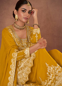 Yellow Mirror Embroidered Stylish Sharara Suit