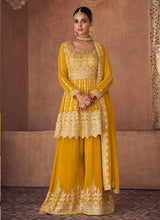 Load image into Gallery viewer, Yellow Mirror Embroidered Stylish Sharara Suit

