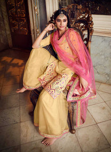 Yellow Pink Mirror Embroidered Gharara Style Suit fashionandstylish.myshopify.com