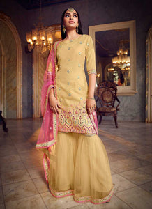 Yellow Pink Mirror Embroidered Gharara Style Suit fashionandstylish.myshopify.com