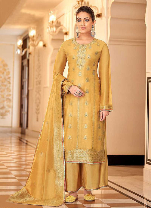 Yellow and Gold Designer Embroidered Palazzo Suit fashionandstylish.myshopify.com