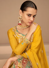 Load image into Gallery viewer, Yellow and Gold Embroidered Fashionable Pant Style Suit
