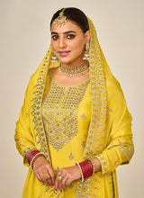Load image into Gallery viewer, Yellow and Gold Embroidered Sharara Style Suit
