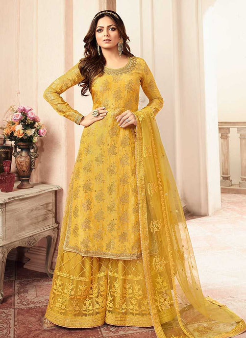 Yellow and Gold Embroidered Sharara Style Suit fashionandstylish.myshopify.com