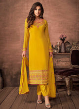 Load image into Gallery viewer, Yellow and Gold Embroidered Straight Pant Style Suit fashionandstylish.myshopify.com
