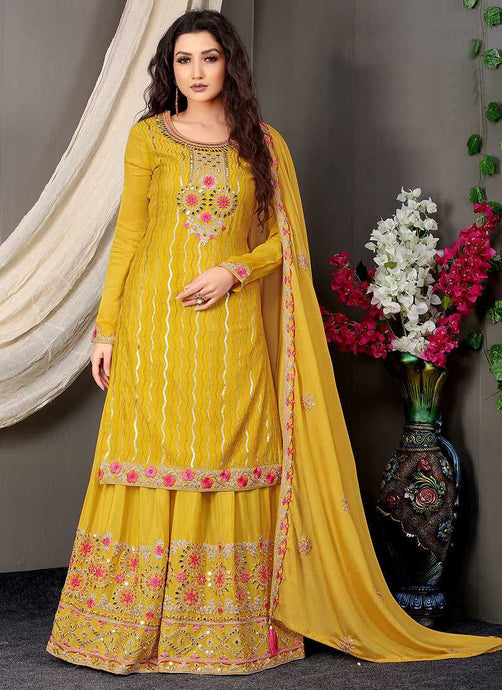 Yellow and Gold Embroidered Stylish Palazzo Suit fashionandstylish.myshopify.com