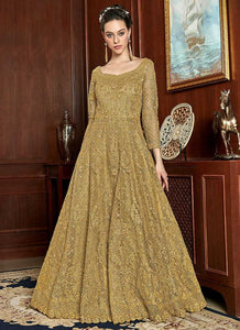 Yellow and Gold Heavy Embroidered Gown Style Anarkali fashionandstylish.myshopify.com