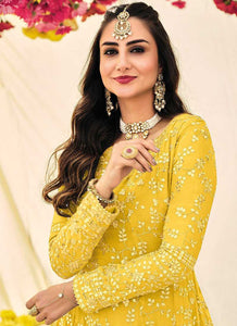 Yellow and Gold Heavy Embroidered Kalidar Anarkali fashionandstylish.myshopify.com
