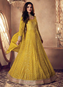 Yellow and Gold Heavy Embroidered Kalidar Gown Style Anarkali fashionandstylish.myshopify.com
