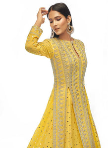 Yellow and Gold Mirror Embroidered Indo Western Style Lehenga fashionandstylish.myshopify.com