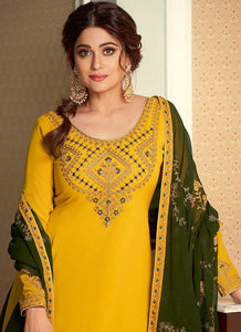 Yellow and Green Embroidered Lehenga Style Anarkali Suit fashionandstylish.myshopify.com