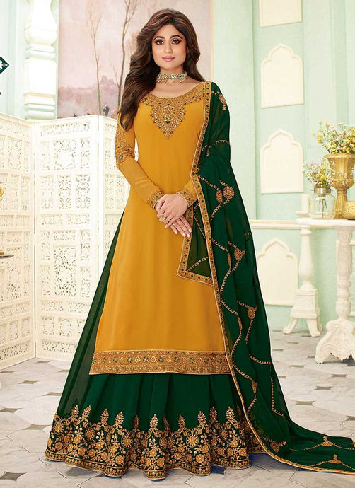 Yellow and Green Embroidered Lehenga Style Anarkali Suit fashionandstylish.myshopify.com