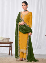 Load image into Gallery viewer, Yellow and Green Embroidered Palazzo Suit fashionandstylish.myshopify.com
