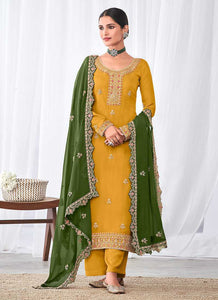 Yellow and Green Embroidered Palazzo Suit fashionandstylish.myshopify.com