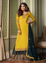 Load image into Gallery viewer, Yellow and Gold Embroidered Sharara Style Suit fashionandstylish.myshopify.com
