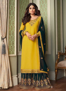 Yellow and Gold Embroidered Sharara Style Suit fashionandstylish.myshopify.com