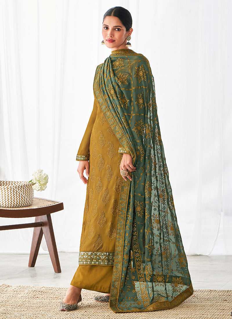 Yellow and Green Embroidered Straight Pant Style Suit fashionandstylish.myshopify.com