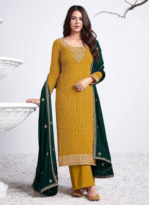 Yellow and Green Embroidered Stylish Pant Suit fashionandstylish.myshopify.com