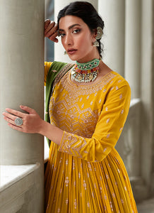 Yellow and Green Heavy Embroidered Stylish Lehenga